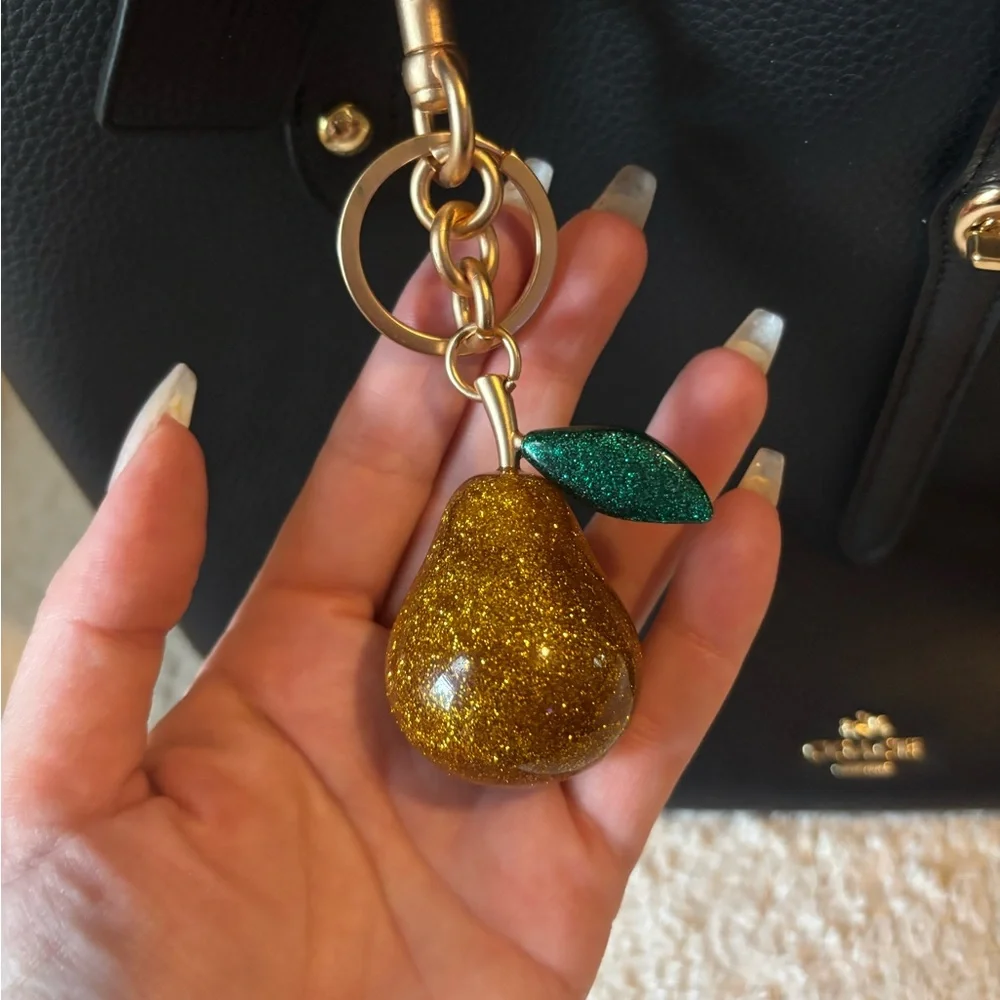 Gold Glitter Pear Keychain Bag Charm